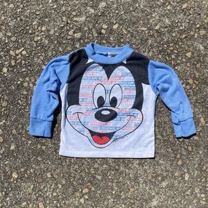 Disney Jog Togs Mickey Mouse T-Shirt Size 2 Toddler Long Sleeve Text Blue White